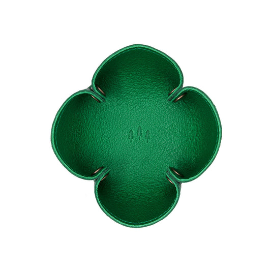 Jolly Green | Clover leaf-shaped foldable leather tray with snap-button corners