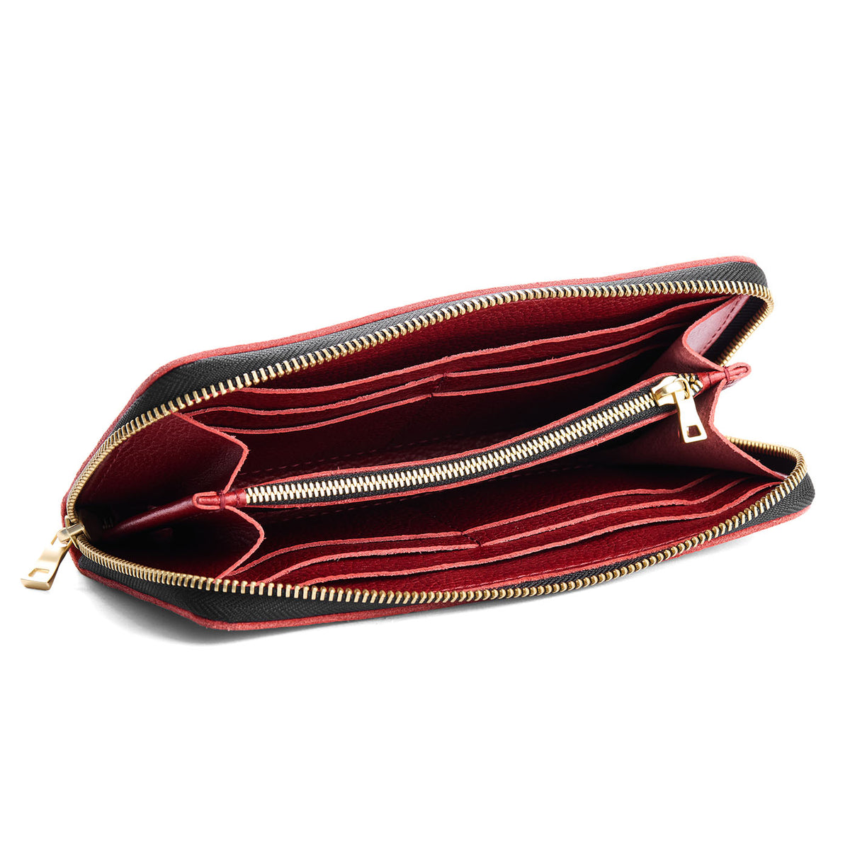 Chili Red | Large accordion leather wallet with zipper and PLG logo