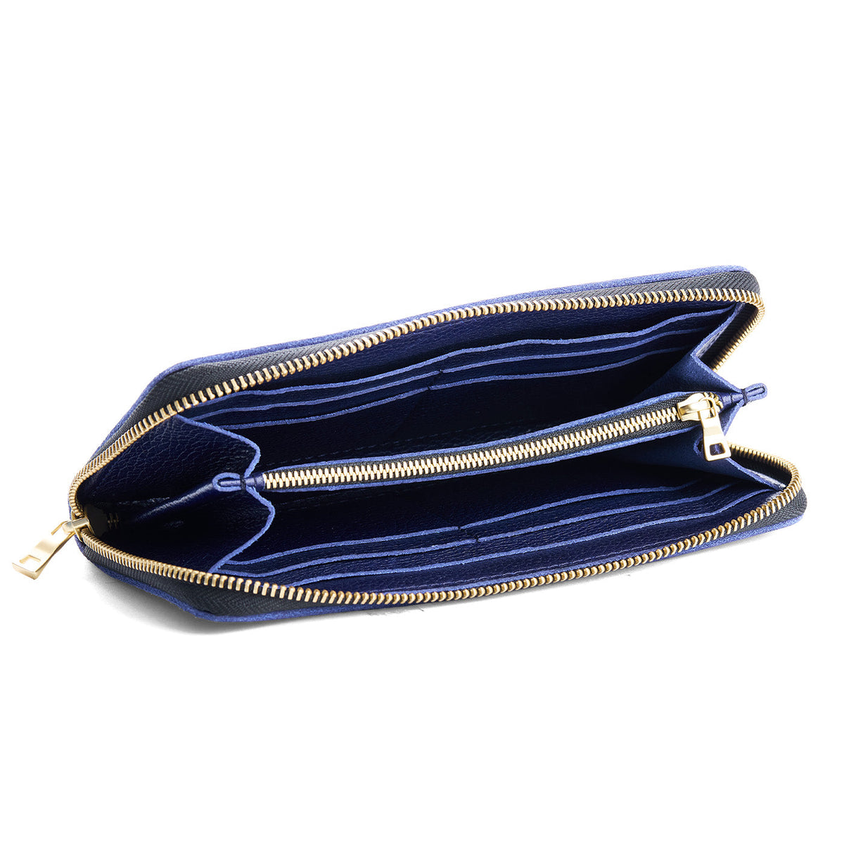 Cobalt | Large accordion leather wallet with zipper and PLG logo