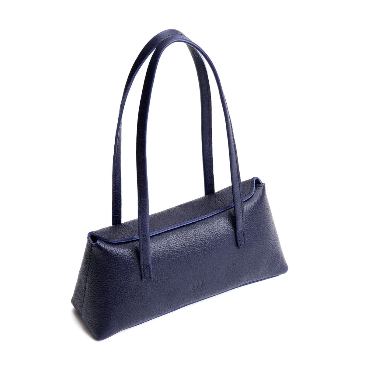Cobalt | Leather bowler bag with magnetic closure against a white background