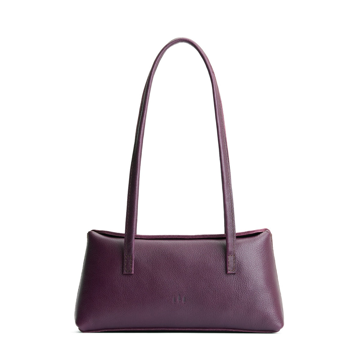 Plum | Leather bowler bag with magnetic closure against a white background