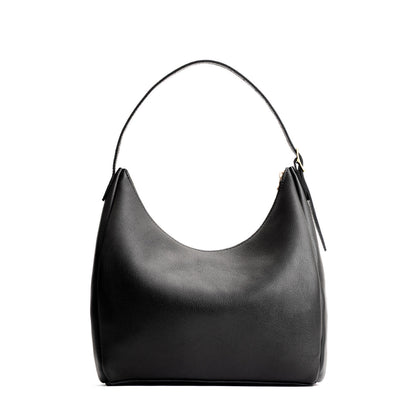 Pebbled--black*Large | U-shaped, flat-bottomed leather shoulder bag with adjustable strap