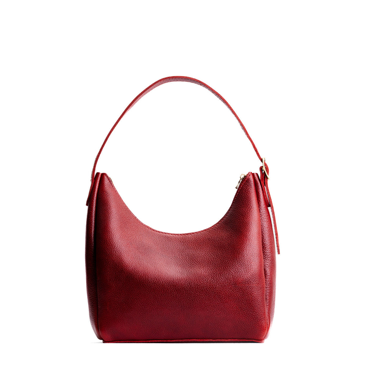 Chili Red*Medium | U-shaped, flat-bottomed leather shoulder bag with adjustable strap