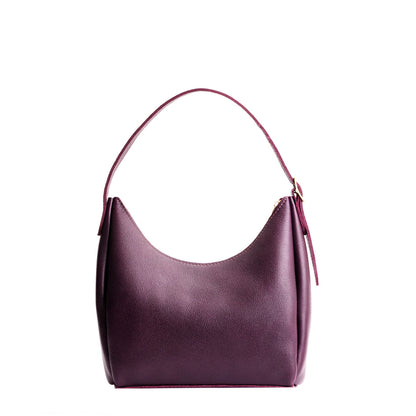 Plum*Medium | U-shaped, flat-bottomed leather shoulder bag with adjustable strap