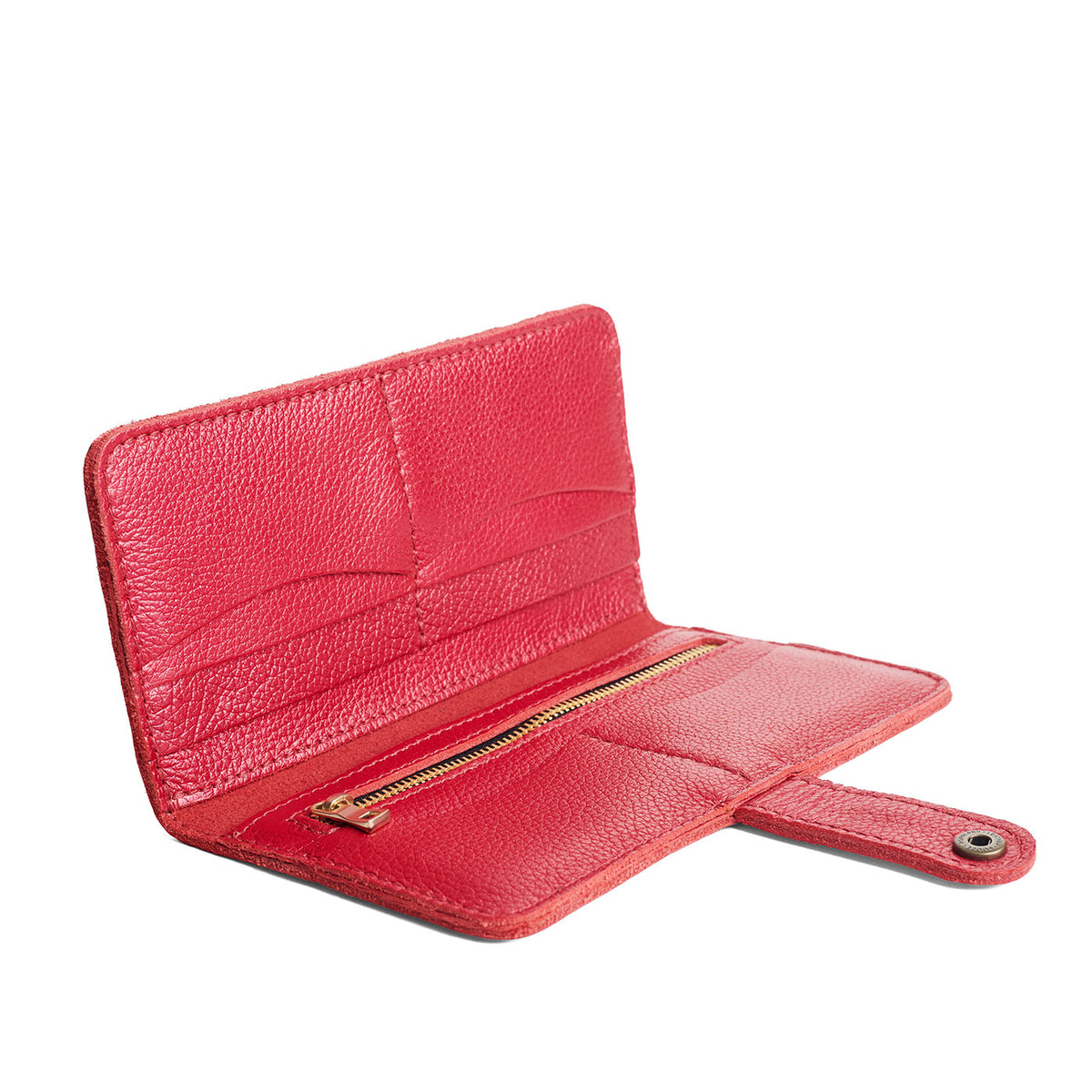 Reba Red | Leather wallet with snap closure open
