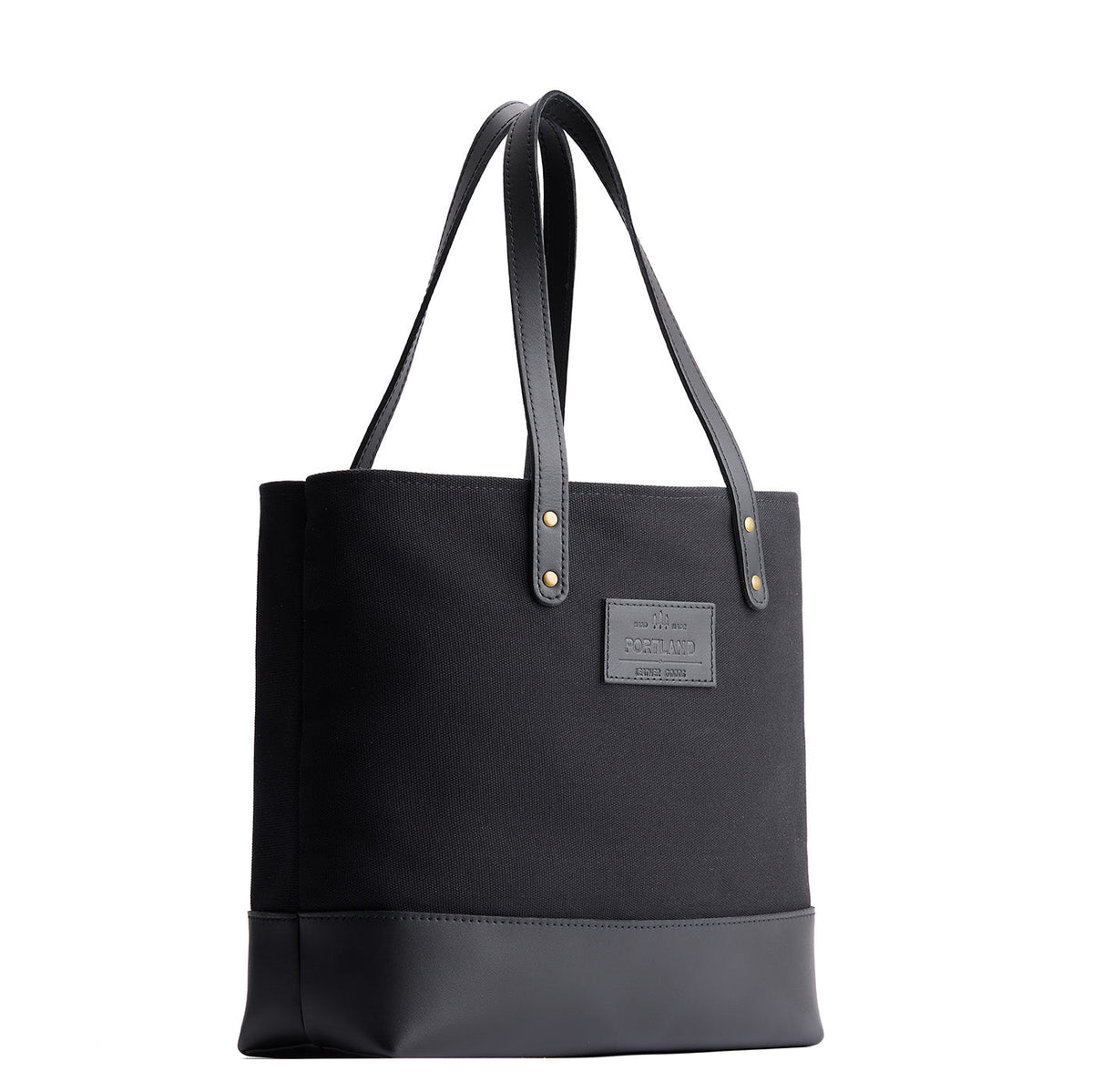 Noir | Canvas tote with leather base and handles