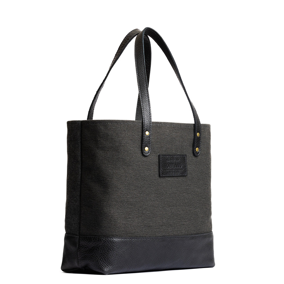 Grey | Canvas tote with leather base and handles