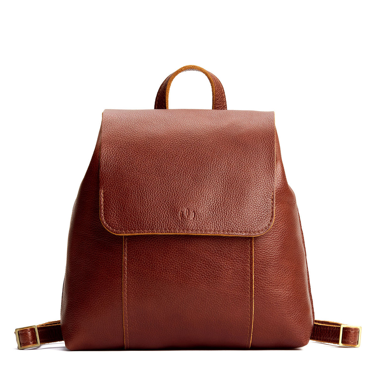 Nutmeg | Leather backpack with magnetic flap closure on a white background