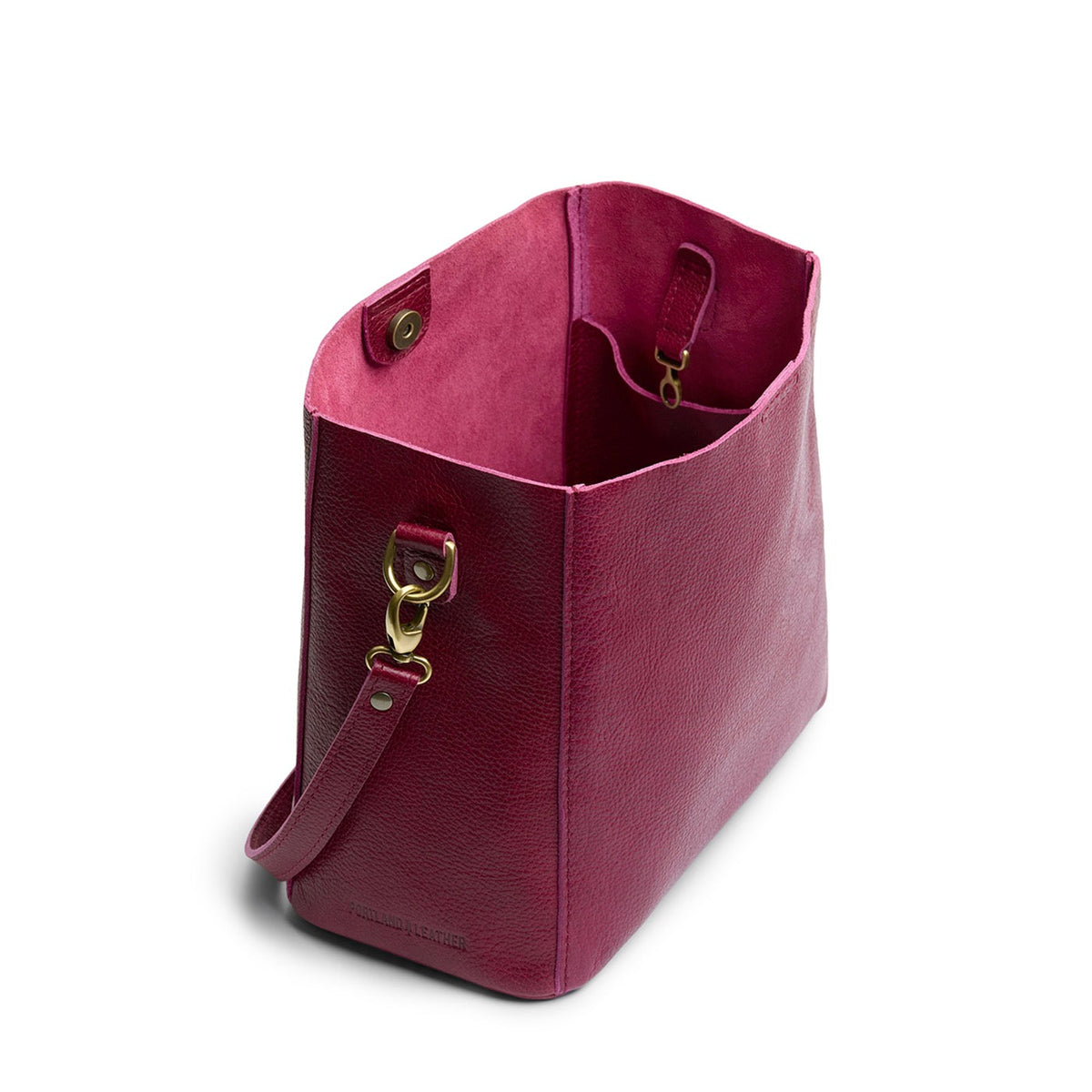 Orchid | symmetrical bucket bag with latch closure and removable crossbody strap