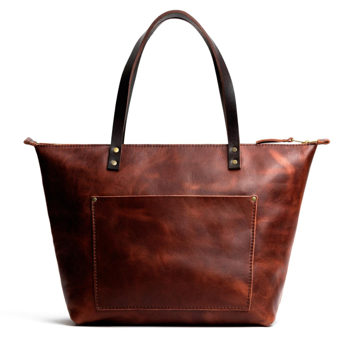 Lava*Zipper | Large zipper leather tote bag with sturdy bridle handles and front pocket