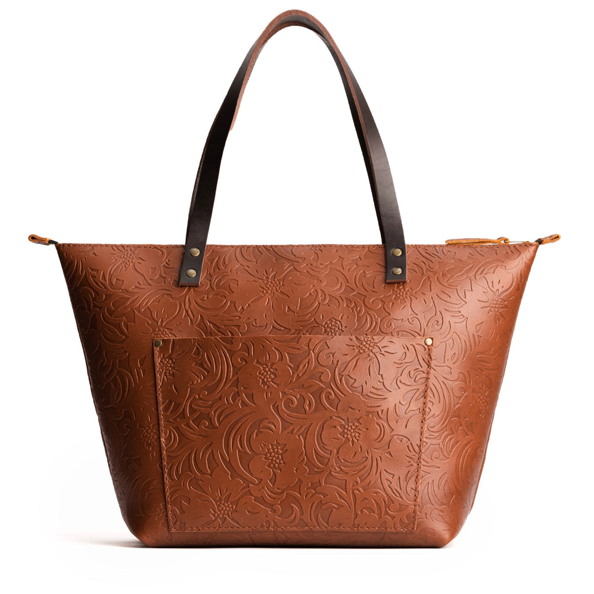 Meadow*Zipper | Large zipper leather tote bag with sturdy bridle handles and front pocket