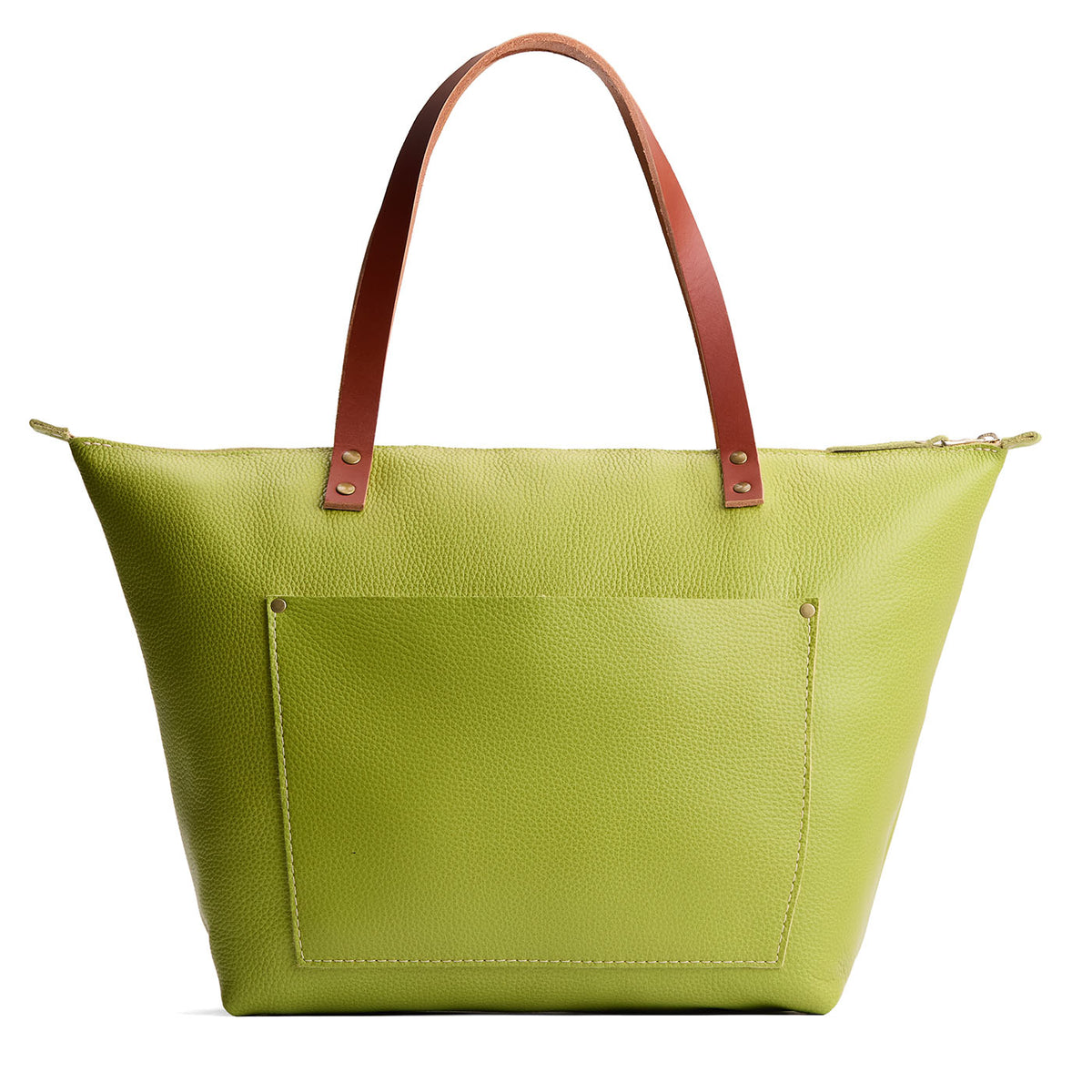 Wasabi*Zipper | Large leather tote bag with sturdy bridle handles and front pocket