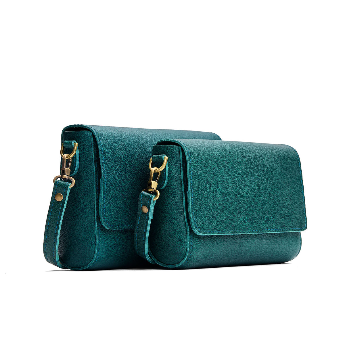 Sea Glass | Side by Side of both sizes of Leather Crossbody Bag with Magnetic Messenger Bag Closure