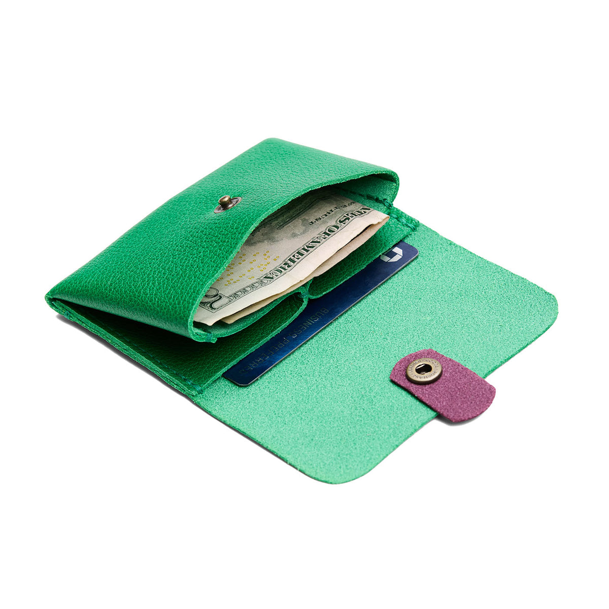 Jolly Green | Envelope snap wallet with contrast pull tab