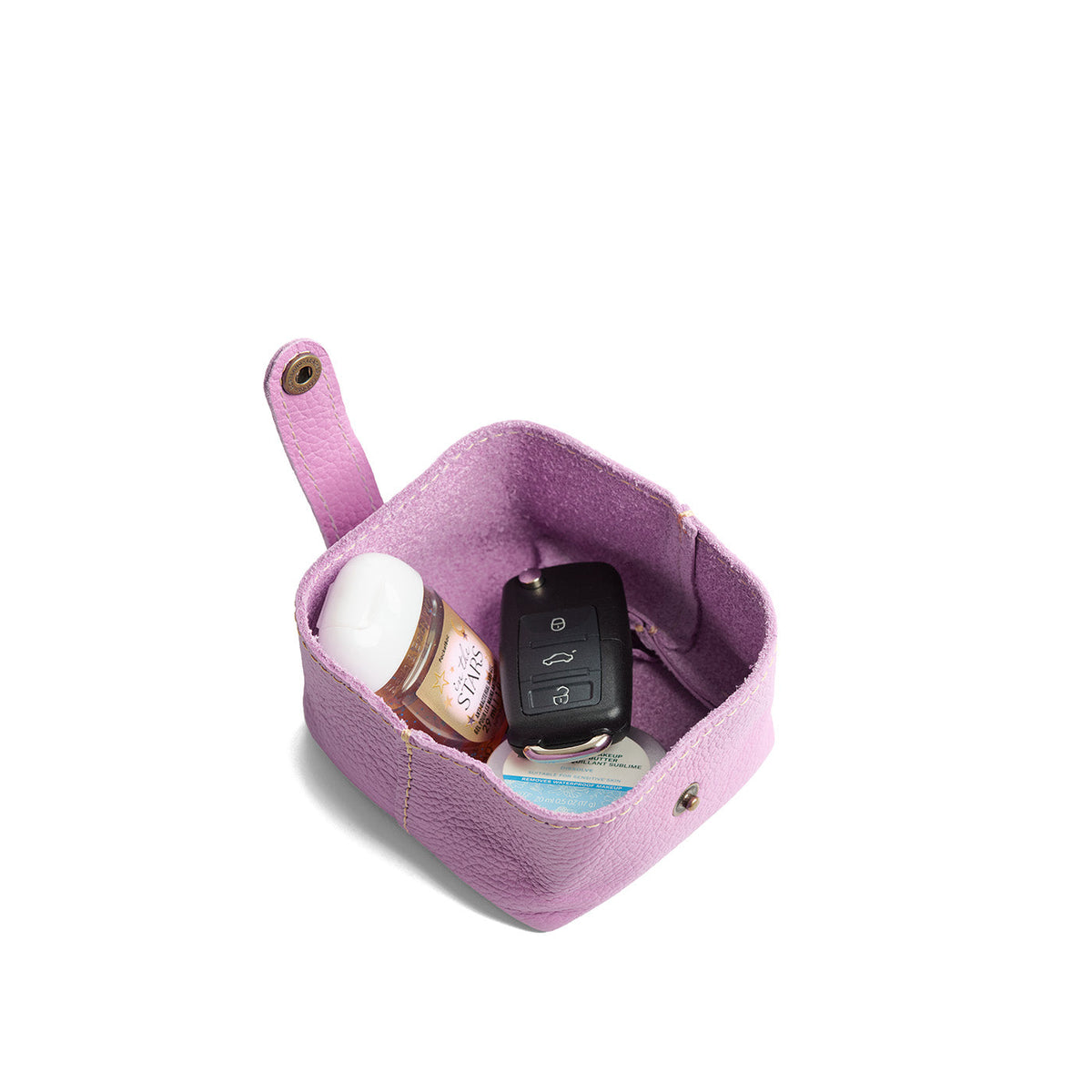 Calla Lily | Foldable square leather pouch with snap closure open
