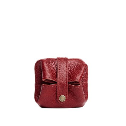 Chili Red | Foldable square leather pouch with snap closure closed