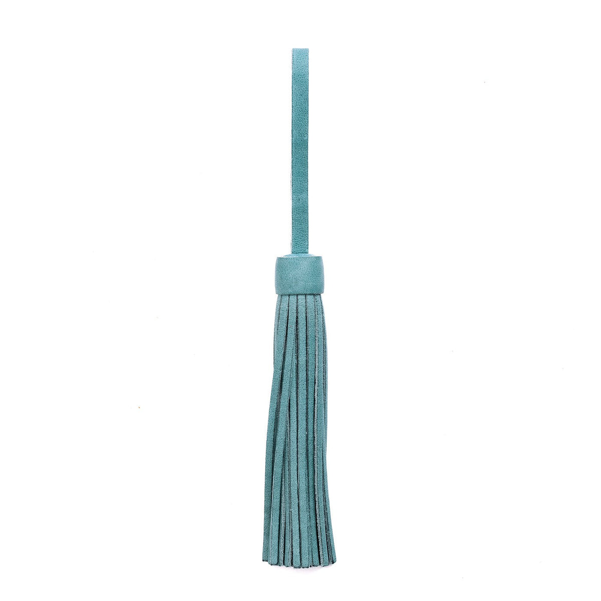Aqua | Fringed leather tassel with leather loop
