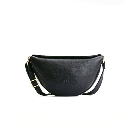 Pebbled--black*Small | Petite half circle shaped sling bag