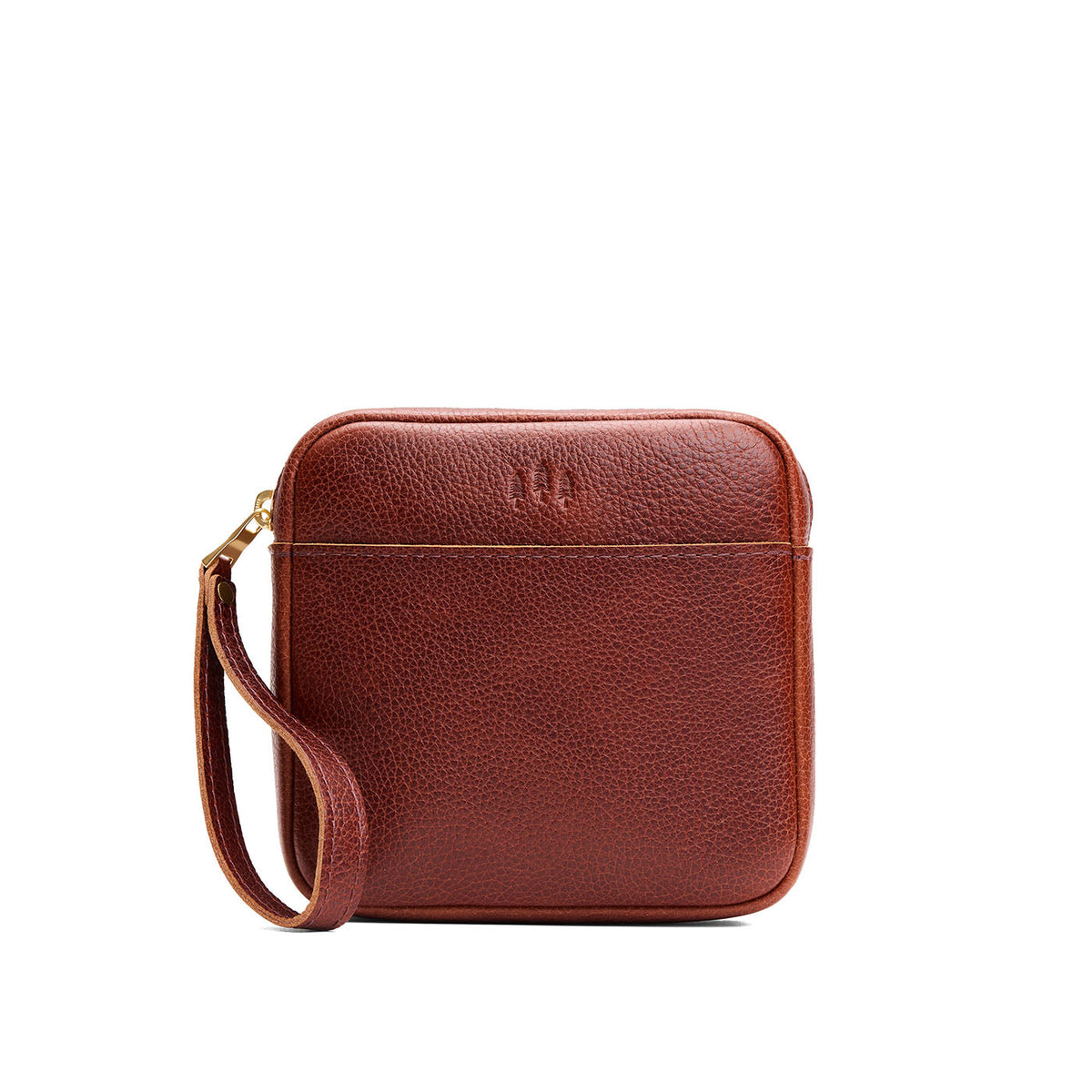 Nutmeg | Square shaped pouch with zipper opening, wristlet, and front pocket