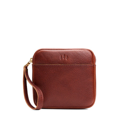 Nutmeg | Square shaped pouch with zipper opening, wristlet, and front pocket