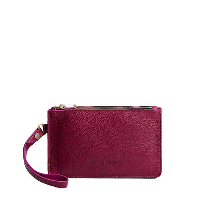 Orchid | Leather wristlet with two zippered pockets and removable wrist strap