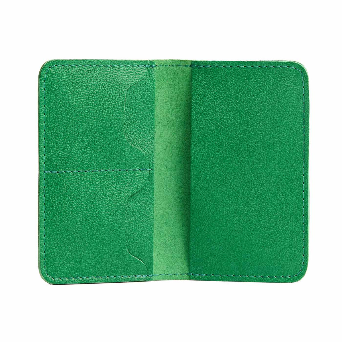 Jolly Green | Leather passport case with PLG logo open shot