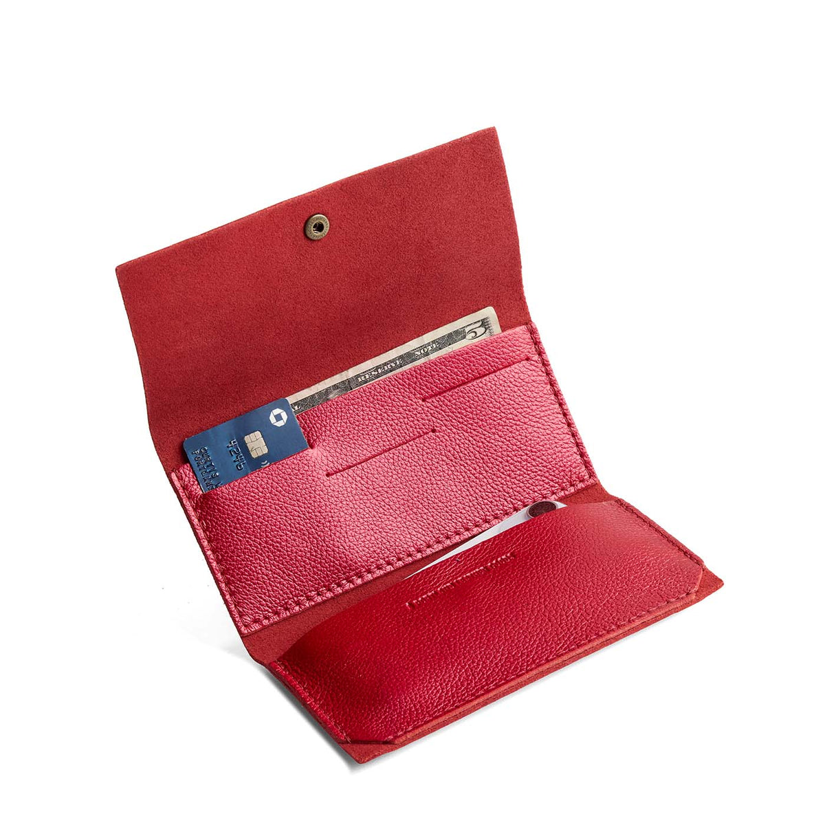 Reba Red | Leather wallet with snap closure open