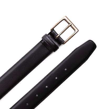Black | Leather belt with antiqued brass buckle