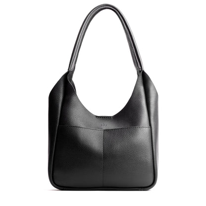 Pebbled--Black*Large | U-shaped, flat-bottomed leather shoulder bag with two outside pockets