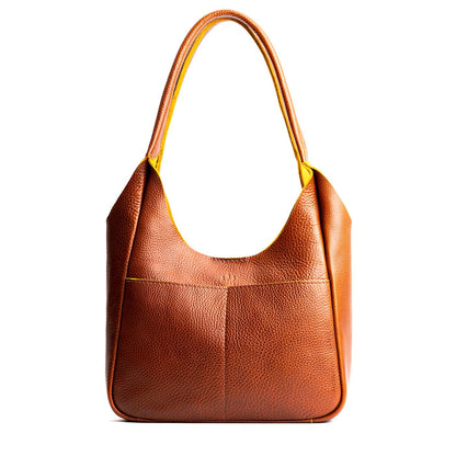 Sienna*Large | U-shaped, flat-bottomed leather shoulder bag with two outside pockets