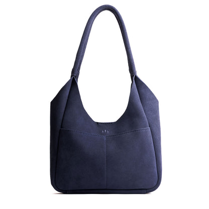 Alaska Blue*Large | U-shaped, flat-bottomed leather shoulder bag with two outside pockets