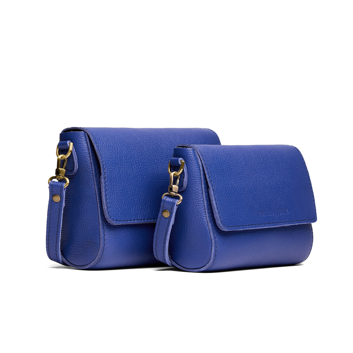 Molino Blue | Side by Side of both sizes of Leather Crossbody Bag with Magnetic Messenger Bag Closure