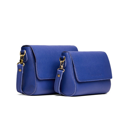 Molino Blue | Side by Side of both sizes of Leather Crossbody Bag with Magnetic Messenger Bag Closure