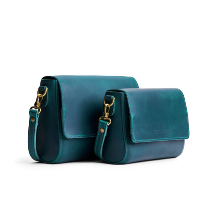Westward Blue | Side by Side of both sizes of Leather Crossbody Bag with Magnetic Messenger Bag Closure