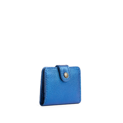 Comet Blue | Small leather bifold wallet with snap closed
