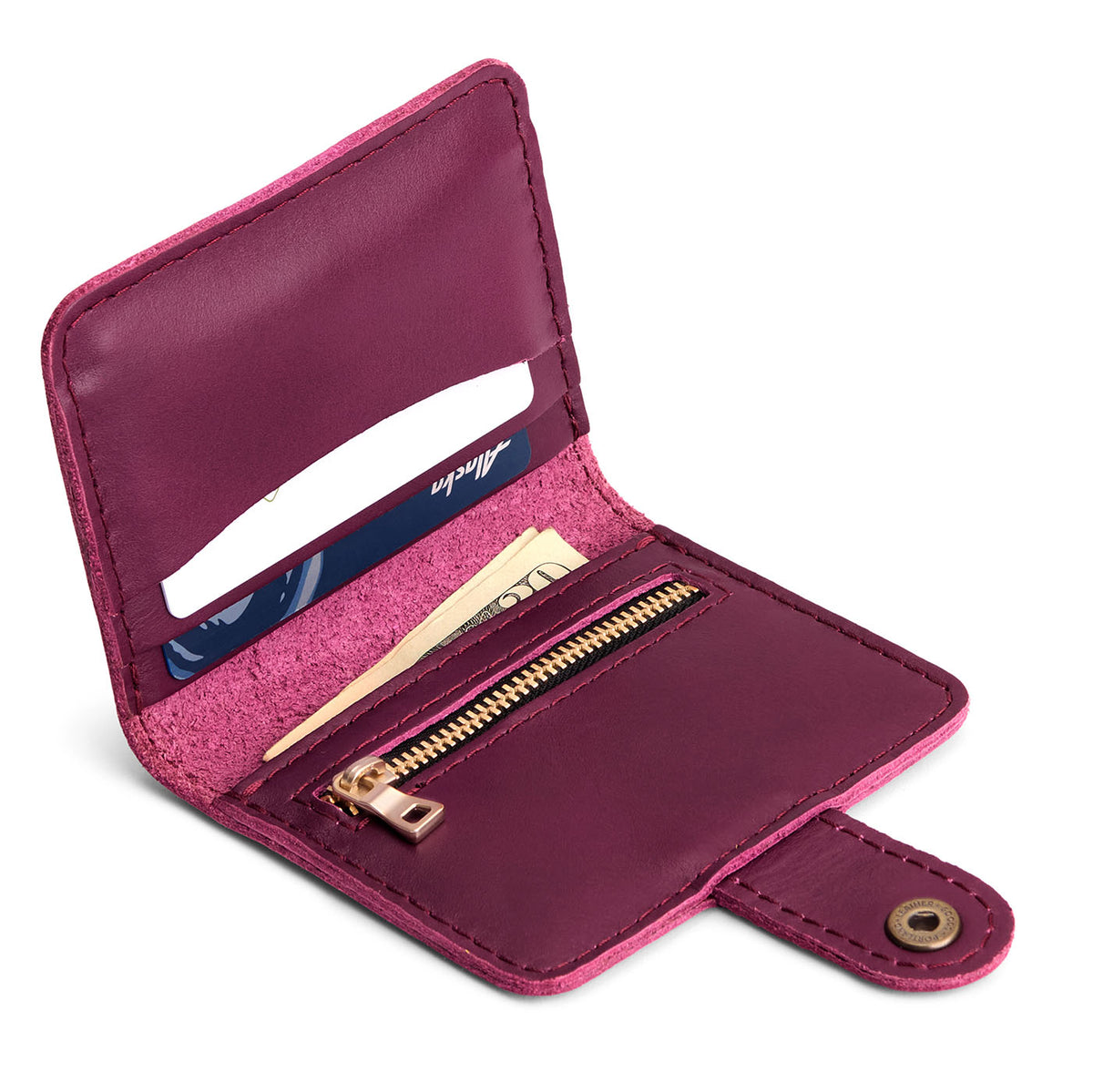 Lollipop | Small leather bifold wallet with snap open