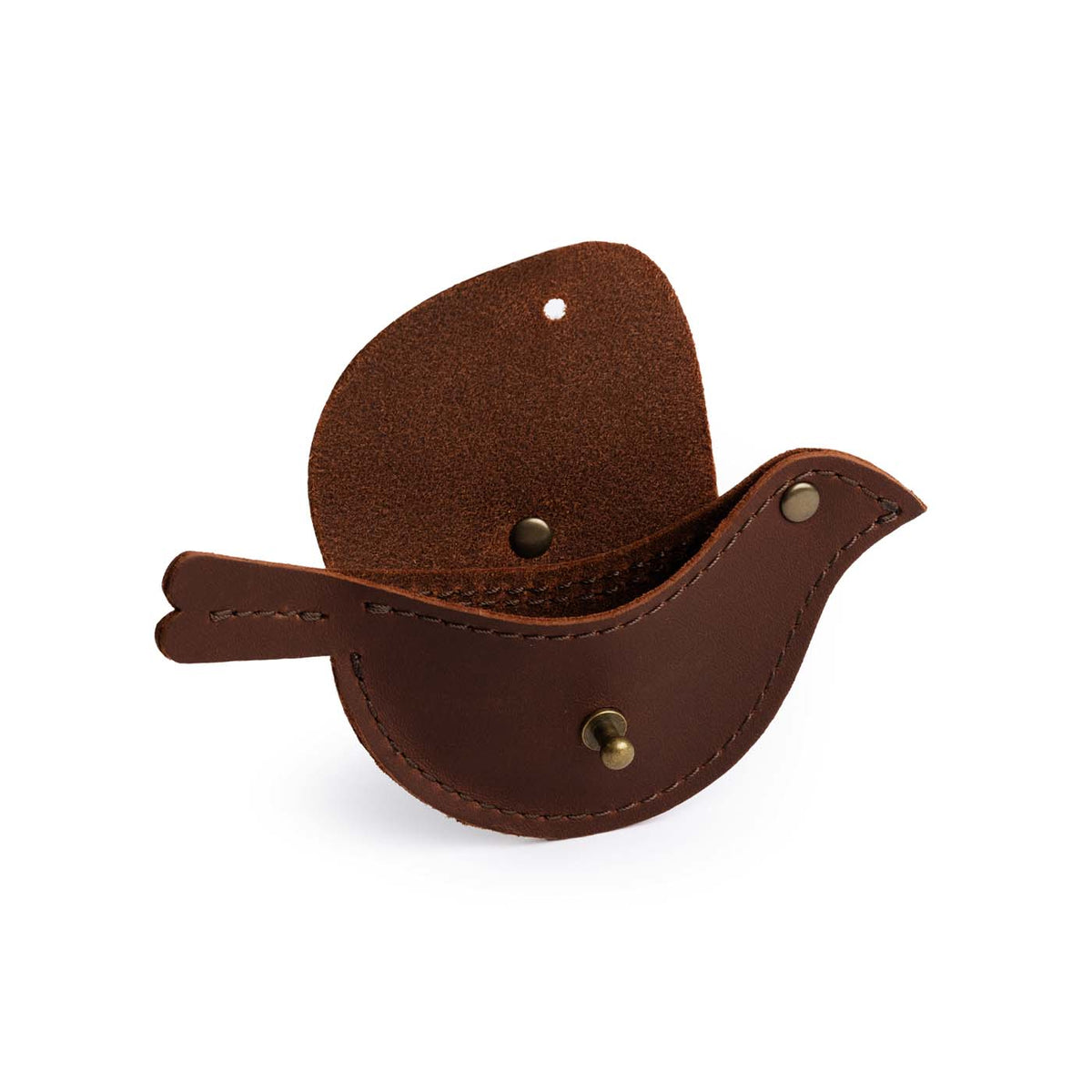 Cognac | Bird shaped pouch with button closure and lobster clasp