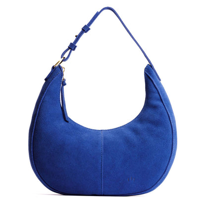 Joni Blue*Large | Large crescent shaped shoulder bag with zipper closure and adjustable strap
