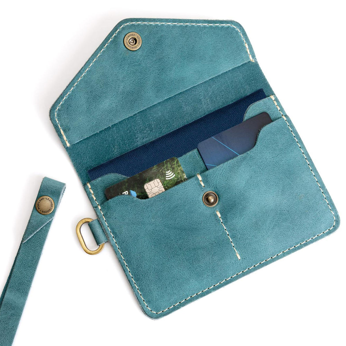 Aqua | Small Leather Passport Wristlet