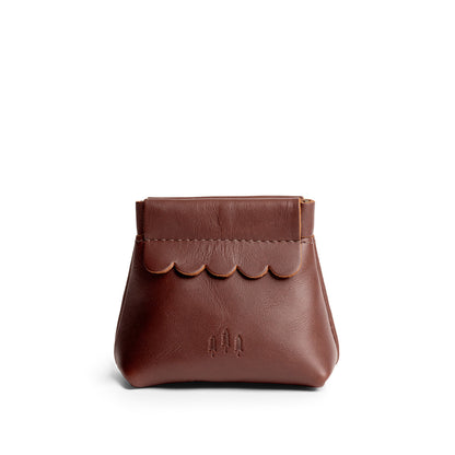 Cognac | Leather coin pouch with scalloped edge and three Portland leather tree emblems