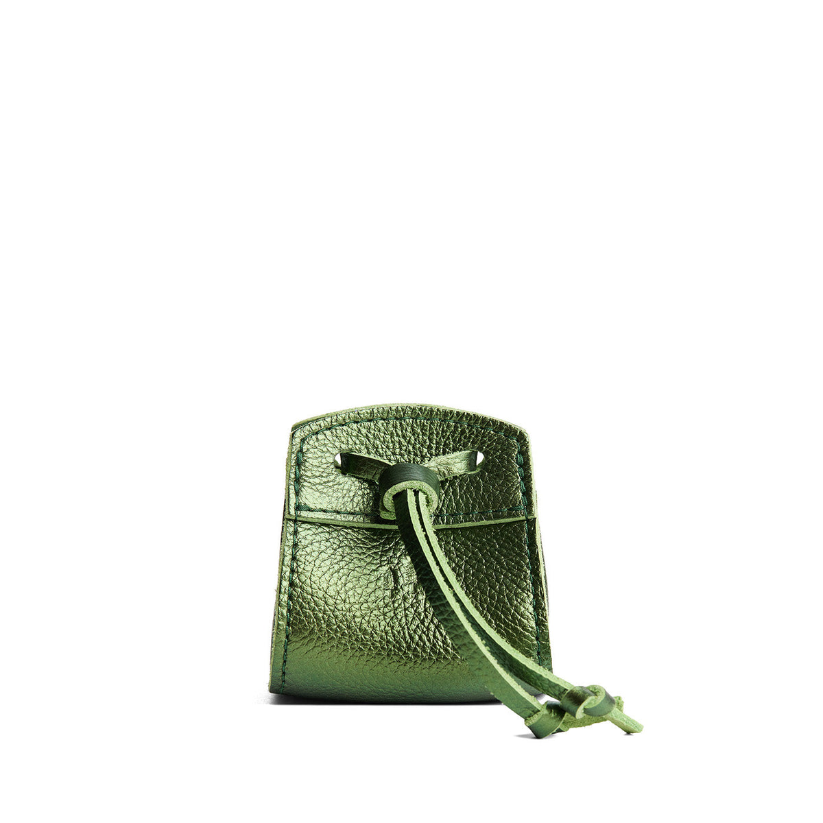 Metallic Greench | Small leather pouch with leather drawstring closure and lobster claw clasp