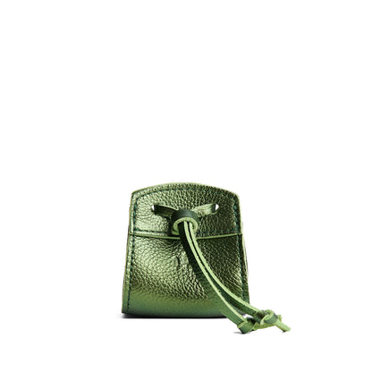 Metallic Greench | Small leather pouch with leather drawstring closure and lobster claw clasp
