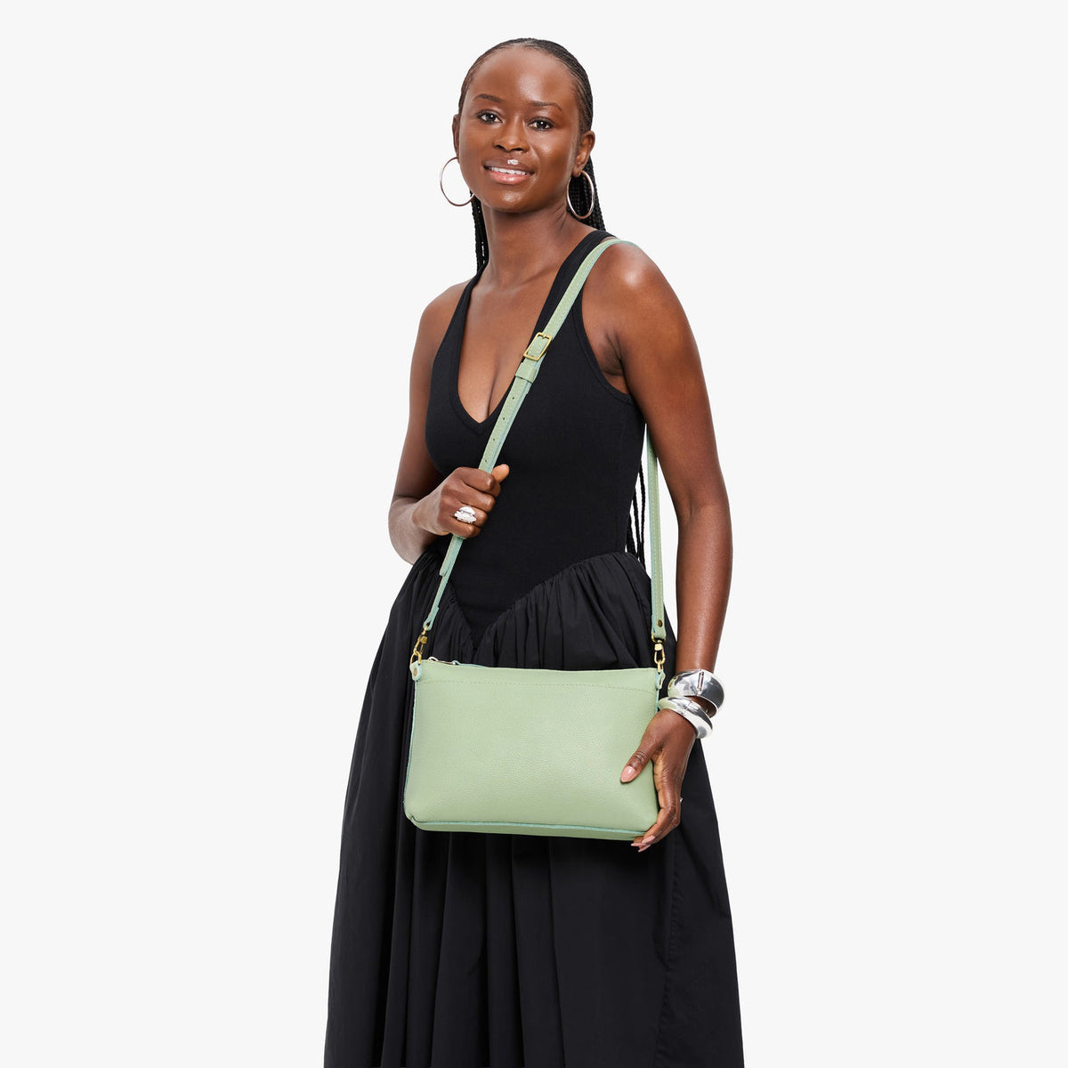 Pistachio*Large | Zip top crossbody bag with detachable strap