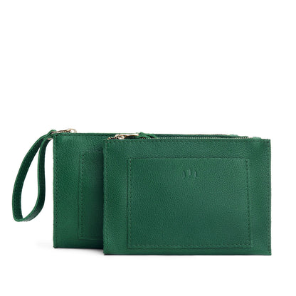 Bacalar | Size comparison of both wristlet pouch with front pocket and zipper closure