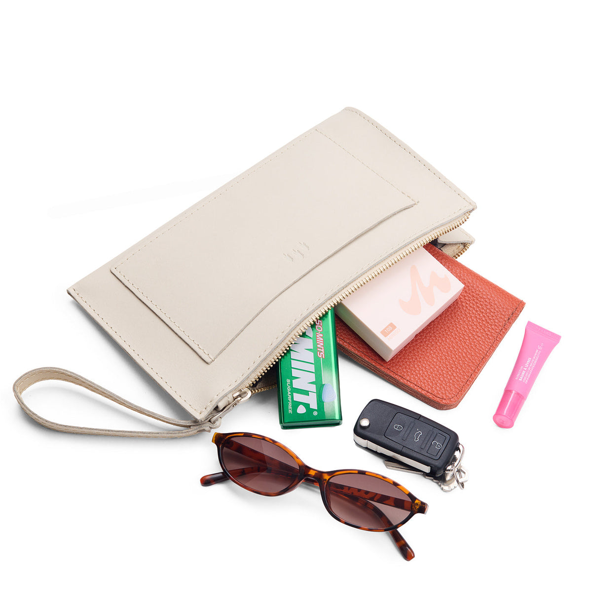 Bone*Large | Wristlet pouch with front pocket and zipper closure
