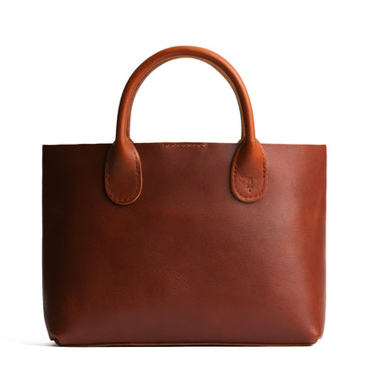 Chestnut*Large | Mid-size tote purse with structured leather handles and crossbody strap
