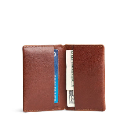 Saddlestone | Leather bifold card holder wallet open with card and cash inside