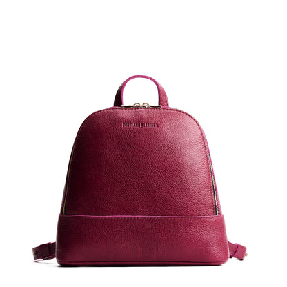 Orchid | Leather backpack with debossed Portland Leather logo on front, with zipper closure and straps with lobster clasps