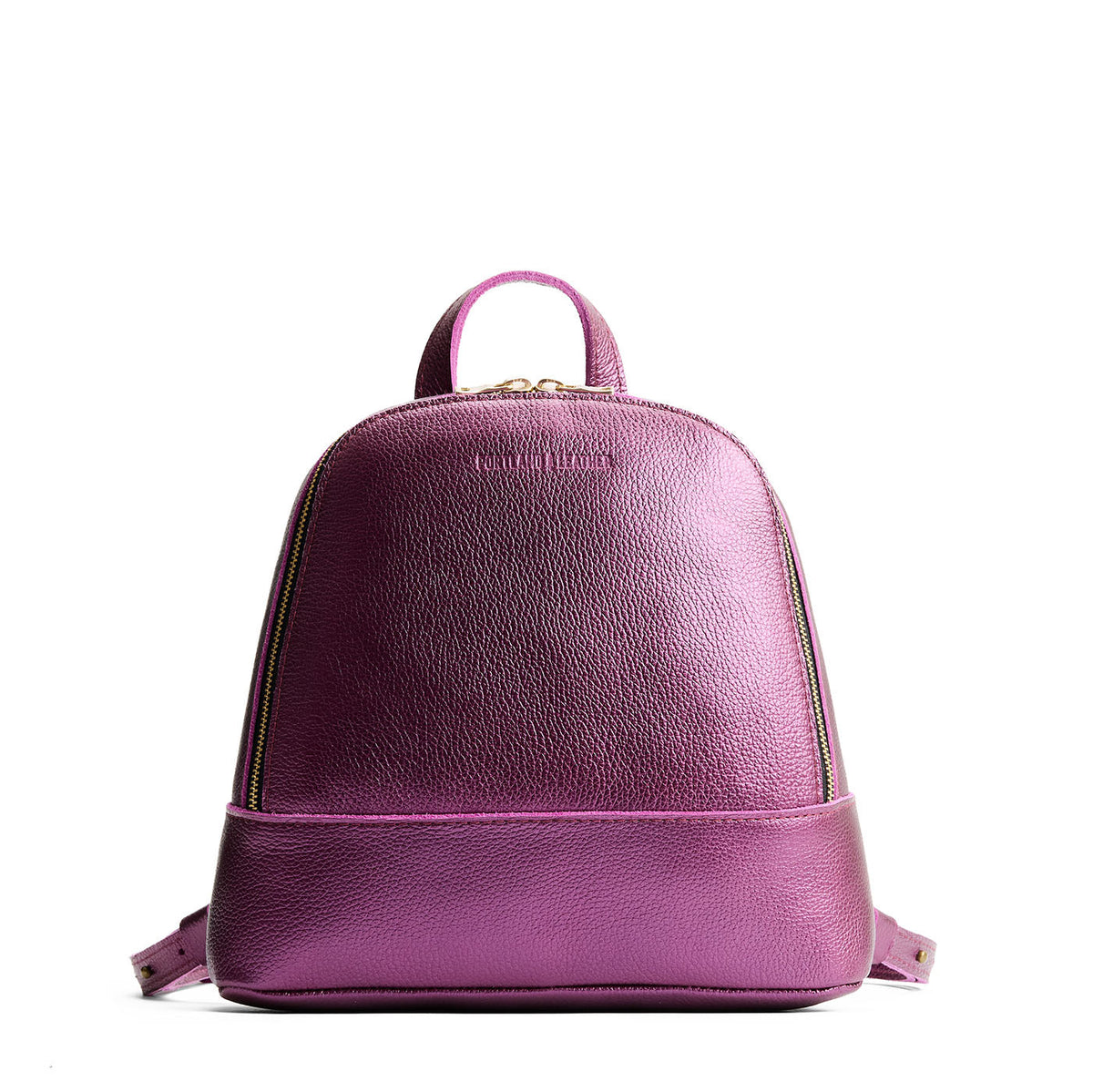 Ultra Violet | Leather backpack with debossed Portland Leather logo on front, with zipper closure and straps with lobster clasps