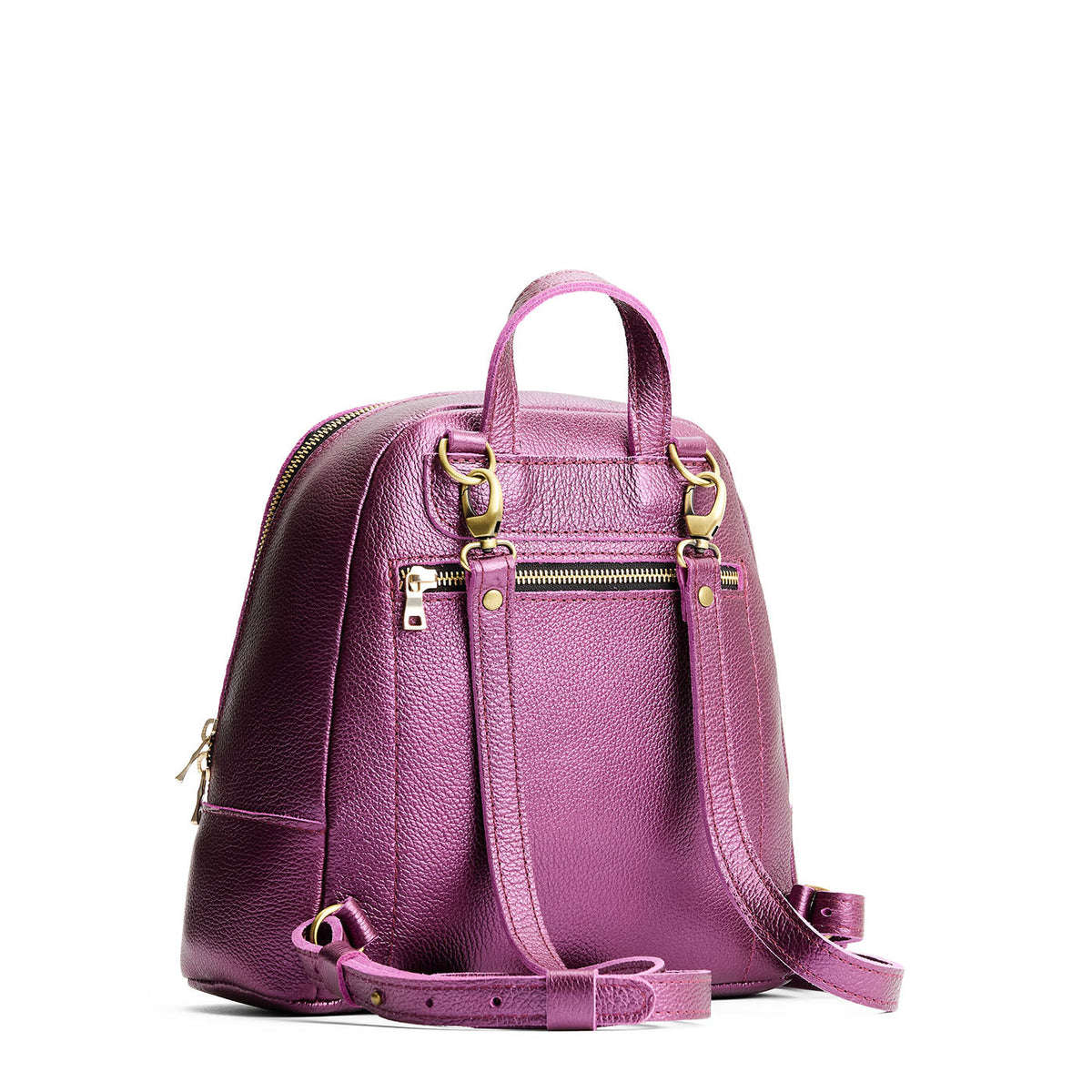 Ultra Violet | Leather backpack with debossed Portland Leather logo on front, with zipper closure and straps with lobster clasps